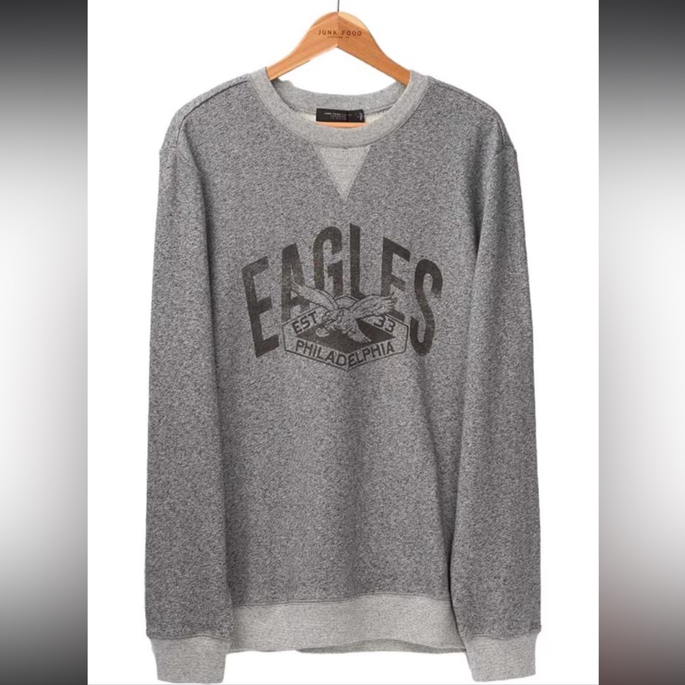 NWOT Junk Food Philadelphia Eagles NFL Football Gray Fleece Crewneck Sweatshirt